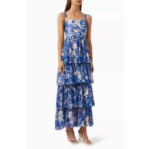 Twinkle Hanspal Melody Dress Blue Georgette Printed Meadow Square Neck